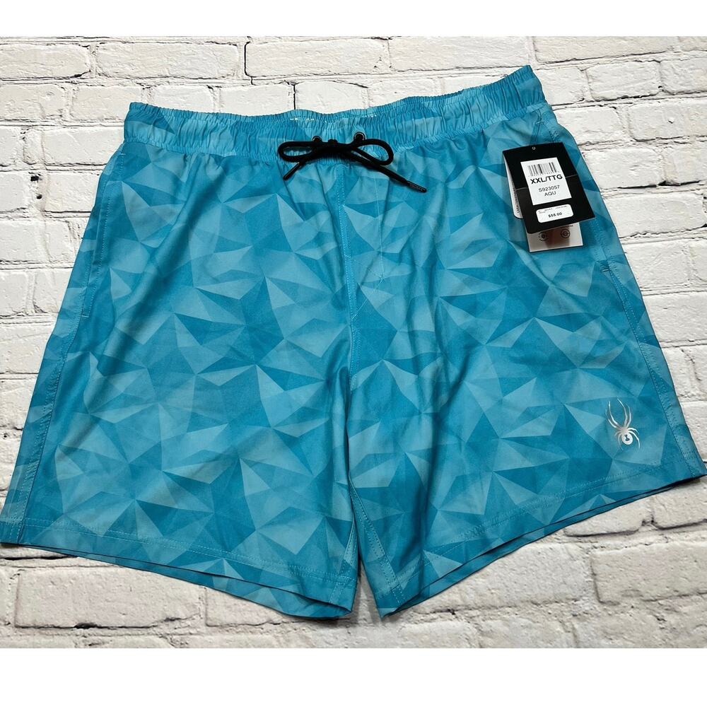 NWT Spyder Swim Trunks Mesh liner Aqua UV XXL Elastic Waist Quick Dry   A613